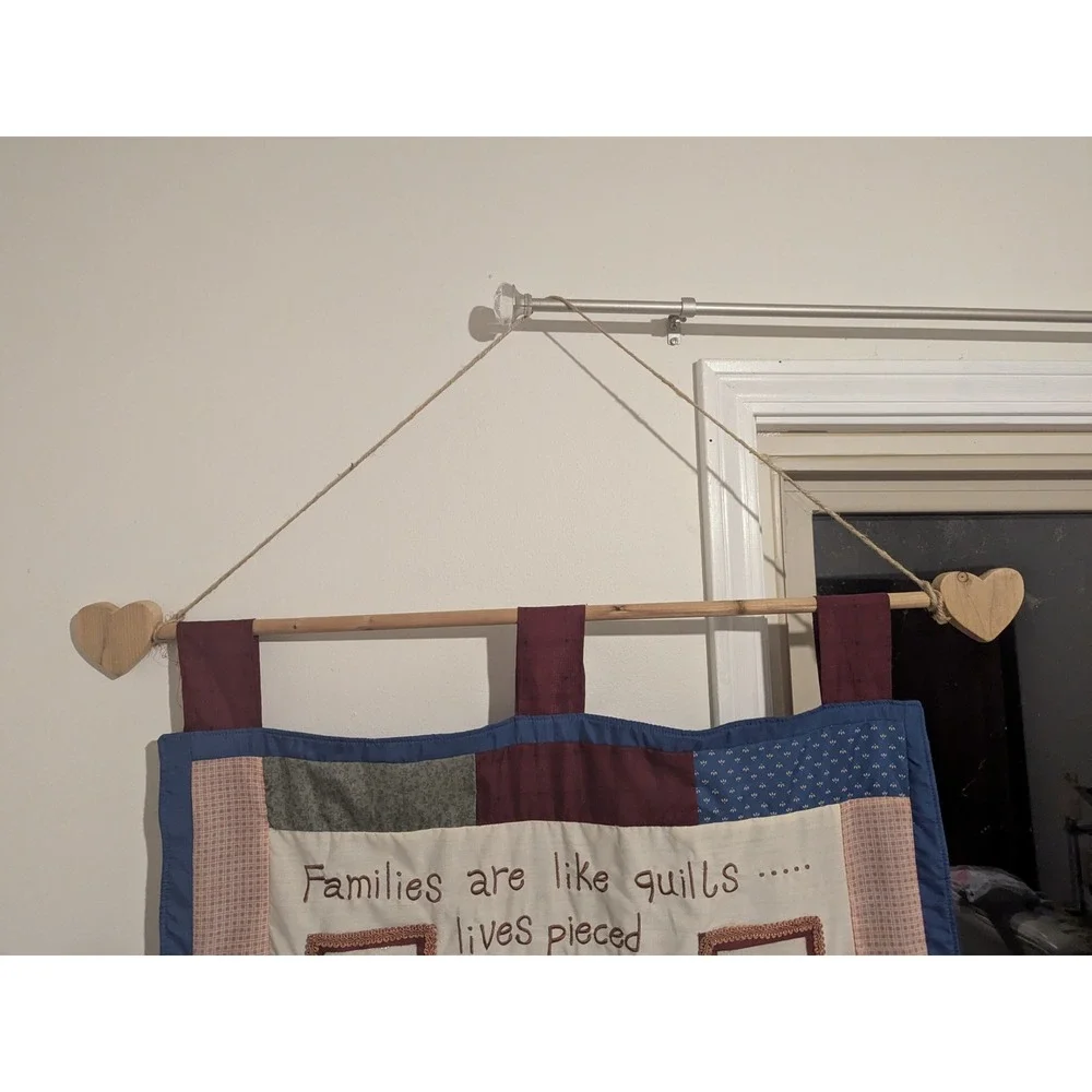 Families are Like Quilts Photo Hanging Display Wooden Heart Accents Multicolored